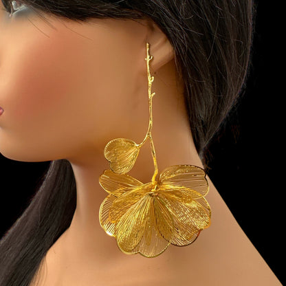 Elegant Oversized Orchid Flower Earrings – Bold Gold & Silver Botanical Statement Jewellery