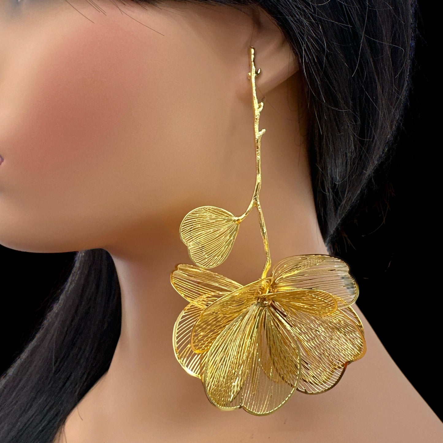 Elegant Oversized Orchid Flower Earrings – Bold Gold & Silver Botanical Statement Jewellery