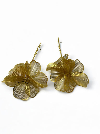 Elegant Oversized Orchid Flower Earrings – Bold Gold & Silver Botanical Statement Jewellery