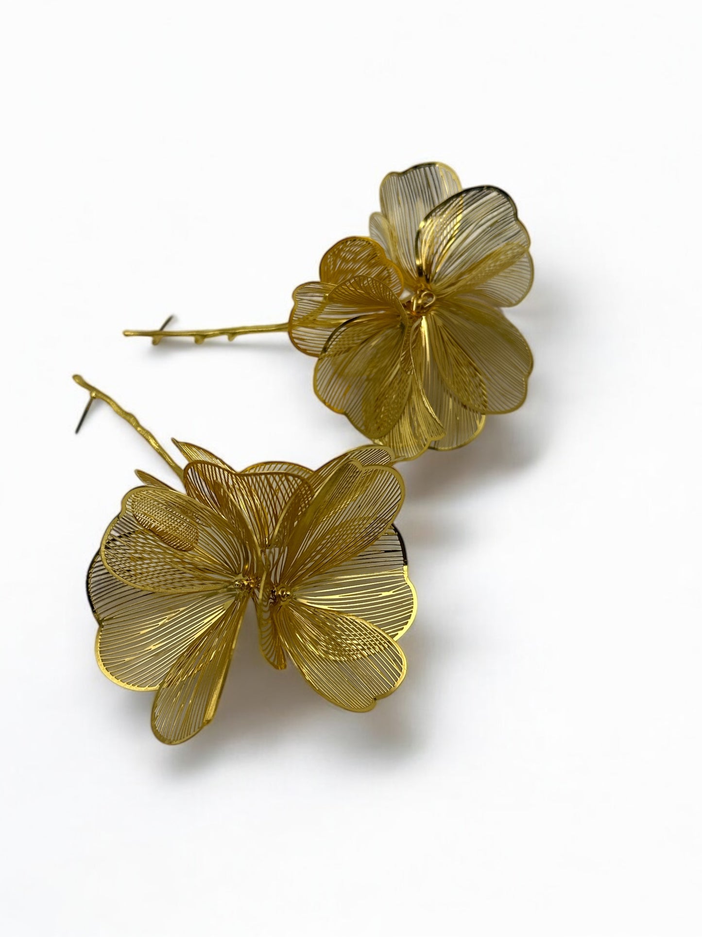 Elegant Oversized Orchid Flower Earrings – Bold Gold & Silver Botanical Statement Jewellery