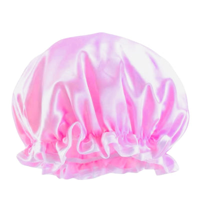 Double Layer Satin Silk Shower Bonnet – Reusable Waterproof Hair Cap with Ruffles