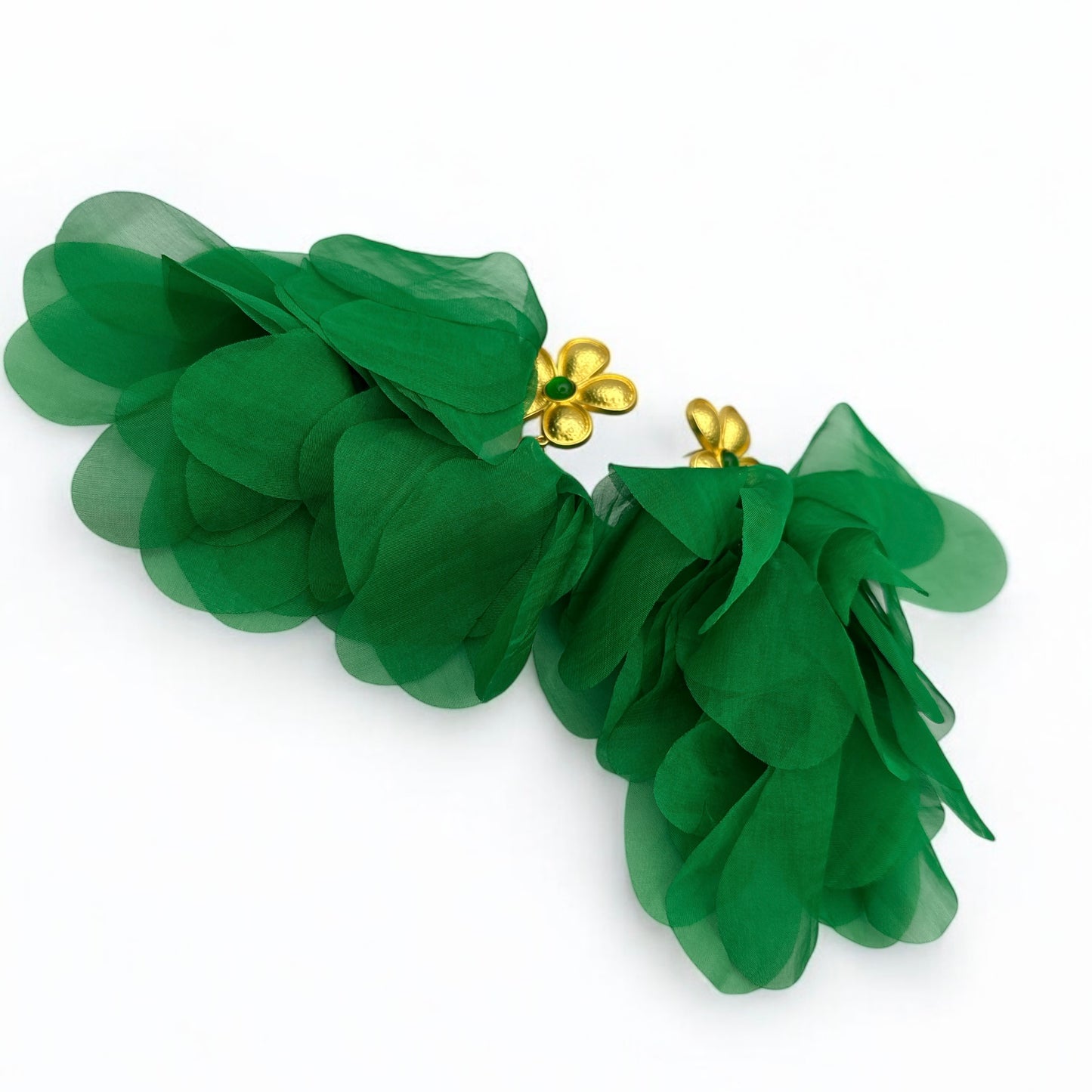 Bohemian Green Petal Statement Earrings – Oversized Floral Fringe Dangles