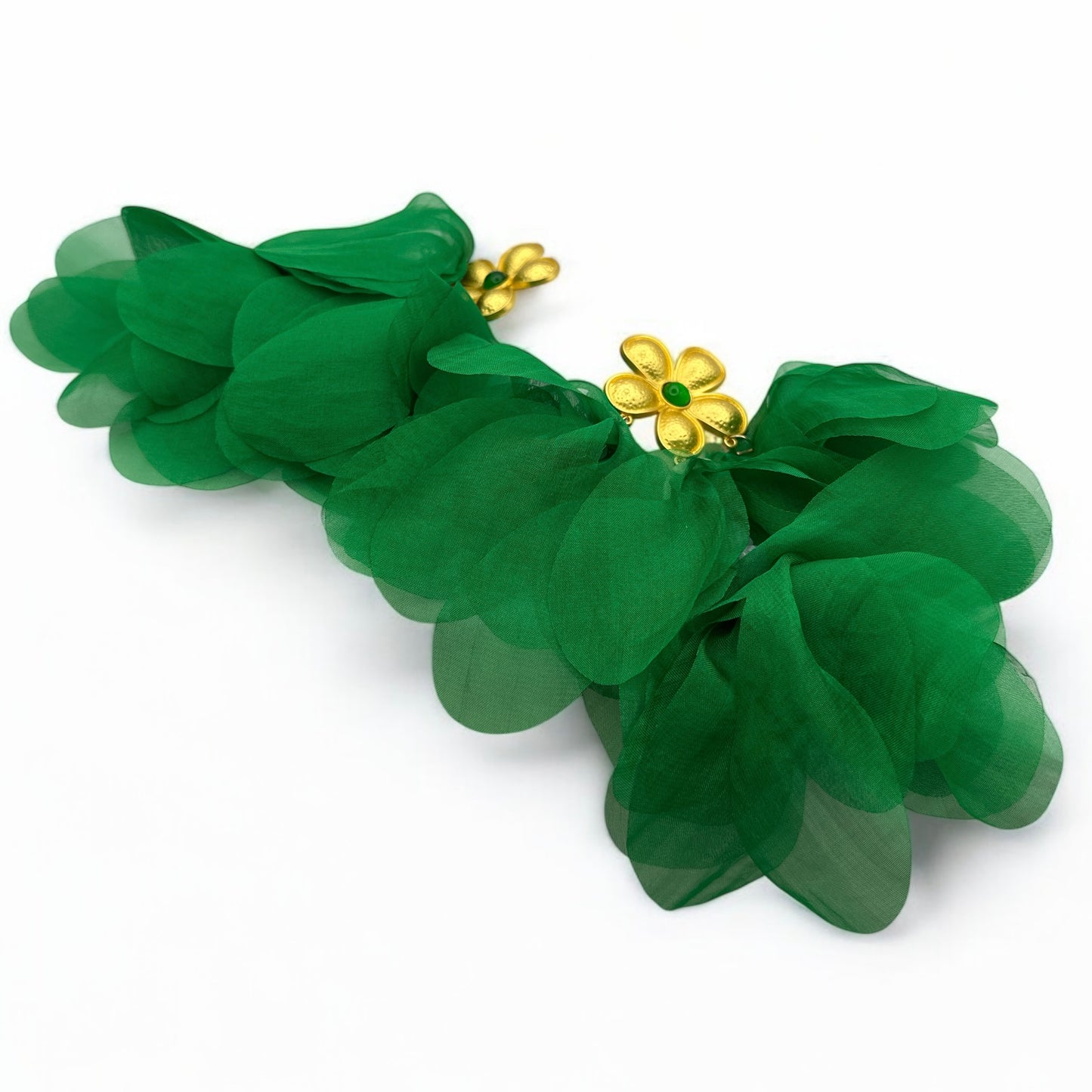 Bohemian Green Petal Statement Earrings – Oversized Floral Fringe Dangles