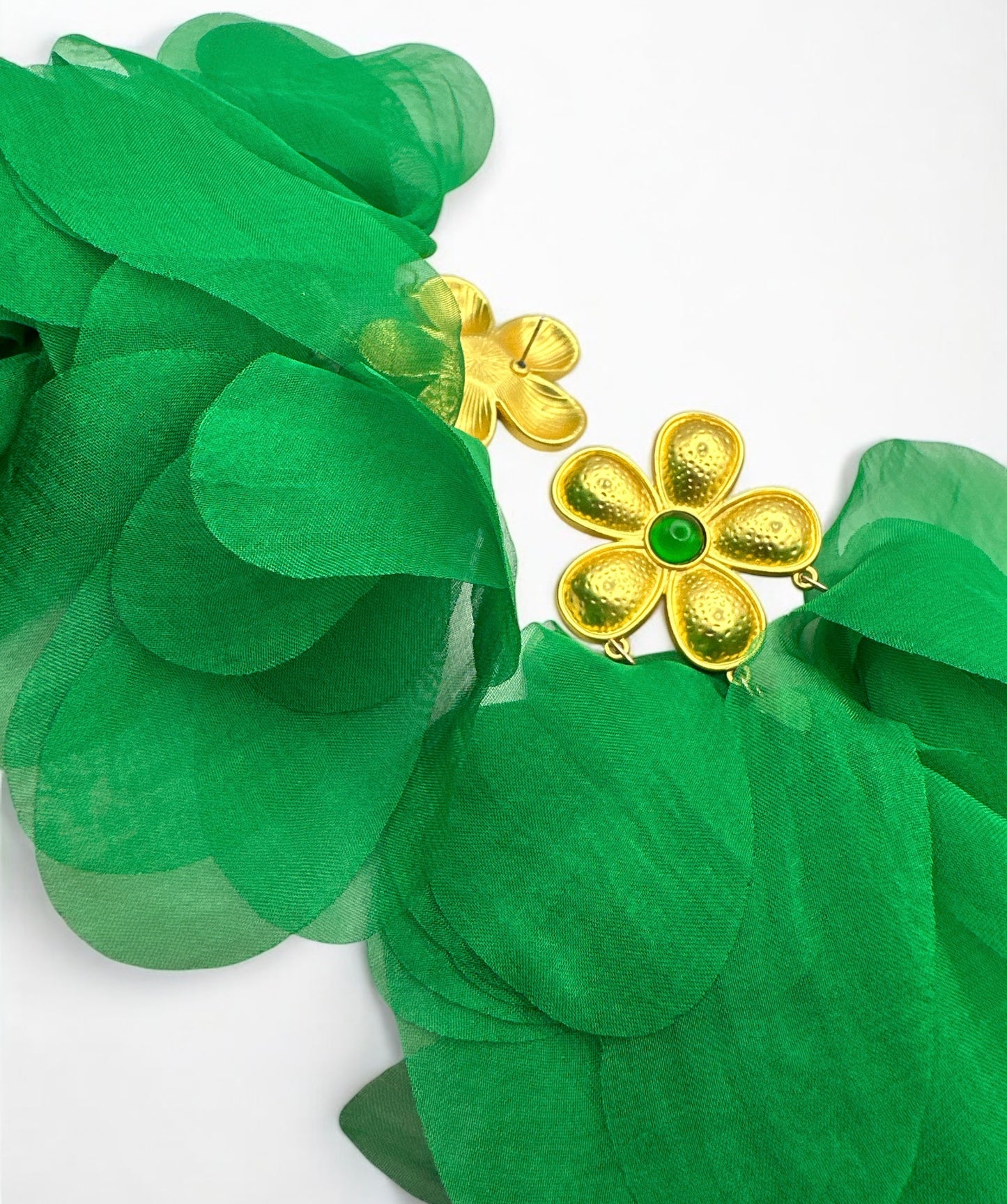 Bohemian Green Petal Statement Earrings – Oversized Floral Fringe Dangles