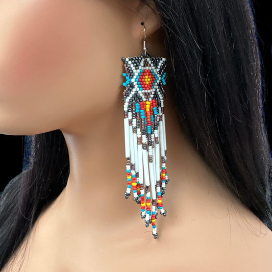 Bohemian Tribal Handmade Long Beaded Earrings | Ethnic Native Tassel Festival Style