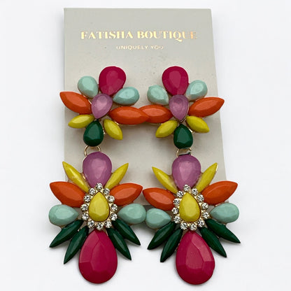 Bohemian Multicolour Flower Stud Earrings | Elegant Pastel Wedding Summer Jewellery