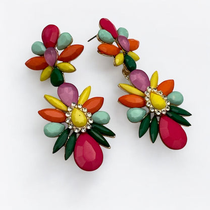 Bohemian Multicolour Flower Stud Earrings | Elegant Pastel Wedding Summer Jewellery