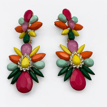 Bohemian Multicolour Flower Stud Earrings | Elegant Pastel Wedding Summer Jewellery