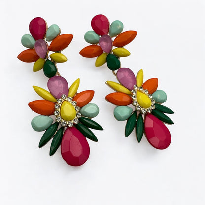 Bohemian Multicolour Flower Stud Earrings | Elegant Pastel Wedding Summer Jewellery