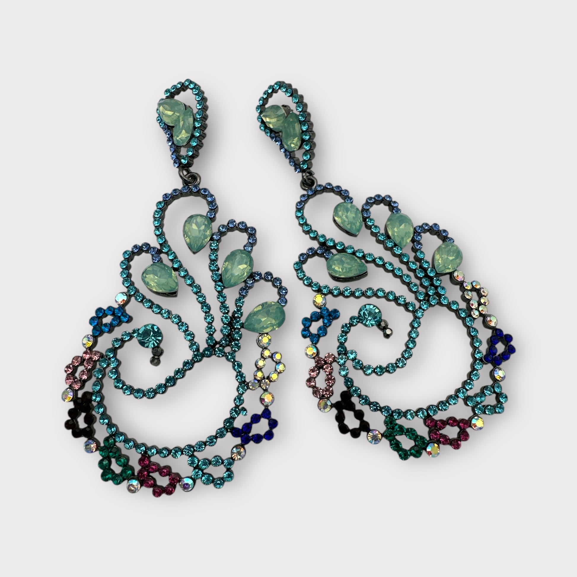Elegant Green Multicolour Diamante Crystal Dangle Earrings – Statement Glam Look - Fatisha Boutique #