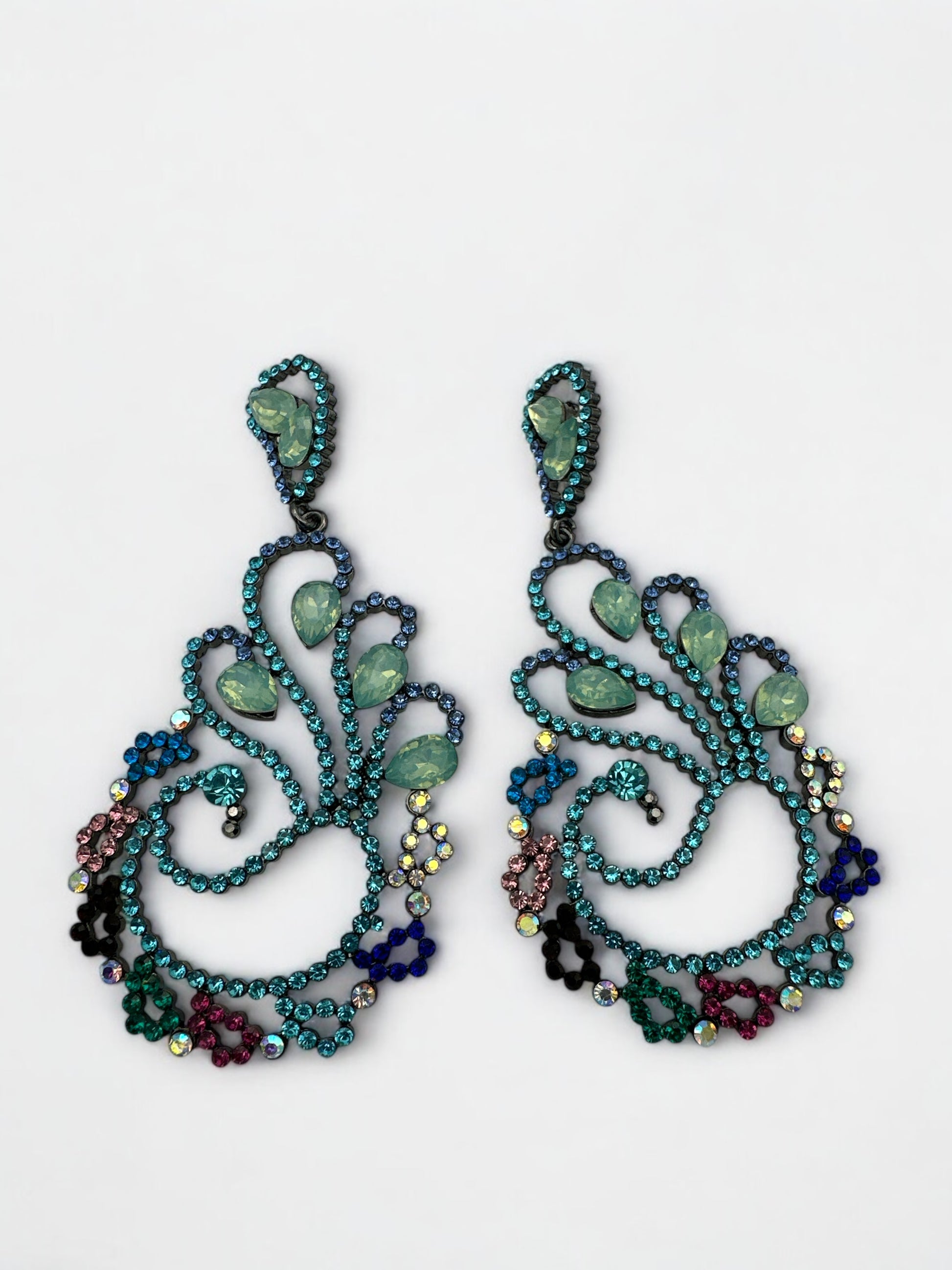 Elegant Green Multicolour Diamante Crystal Dangle Earrings – Statement Glam Look - Fatisha Boutique #