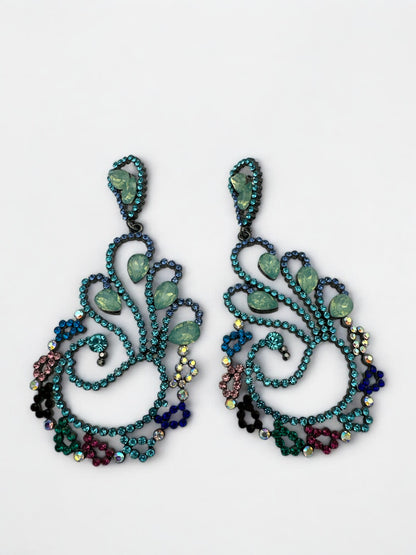 Elegant Green Multicolour Diamante Crystal Dangle Earrings – Statement Glam Look - Fatisha Boutique #