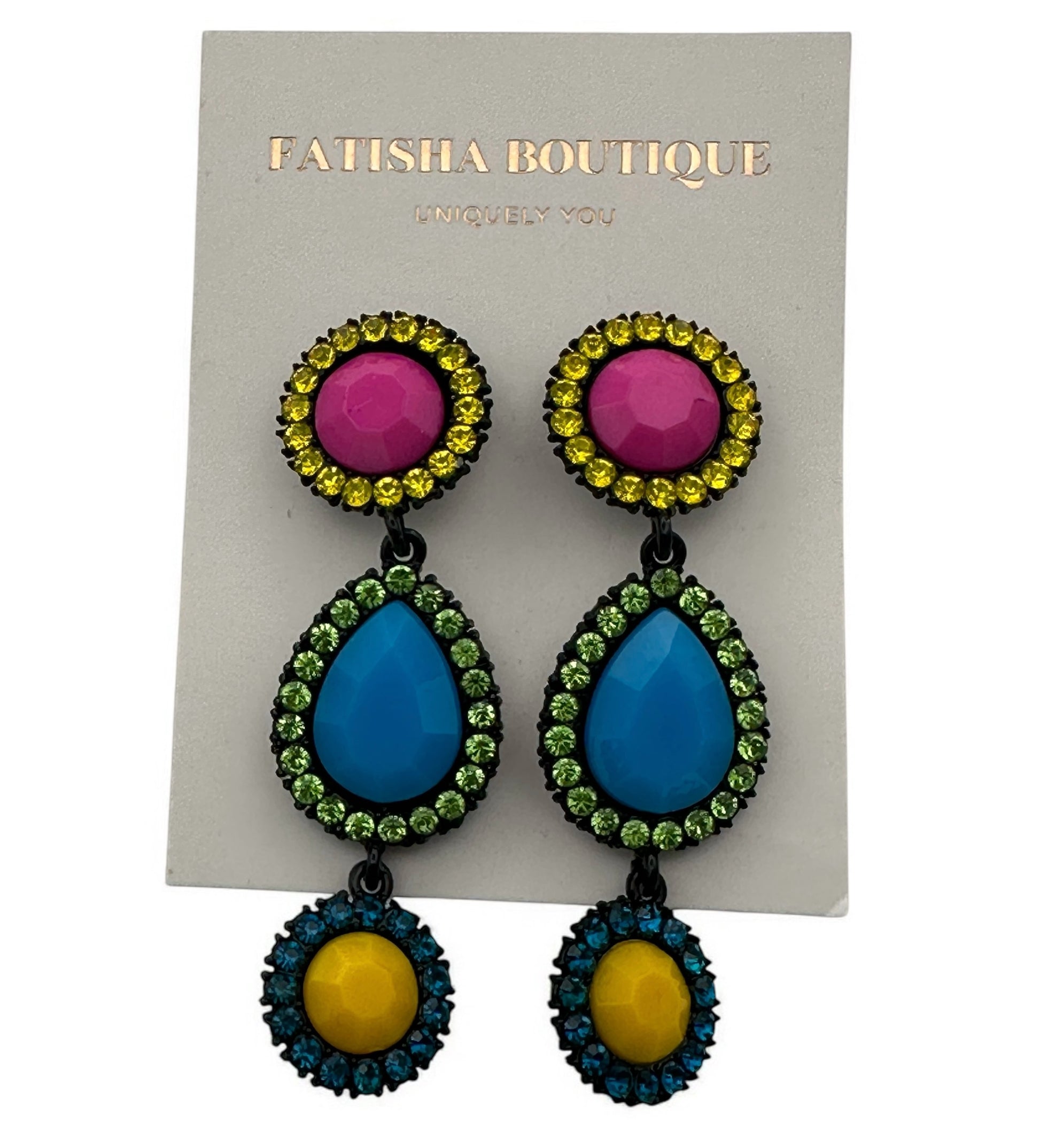 Bold Bohemian Multicoloured Resin Drop Earrings – Vibrant Statement Style - Fatisha Boutique #
