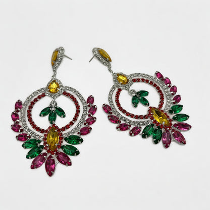 Luxury Multicolour Crystal Teardrop Earrings – Statement Glam for Events