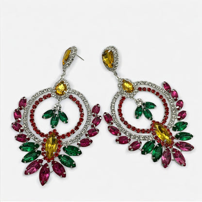 Luxury Multicolour Crystal Teardrop Earrings – Statement Glam for Events