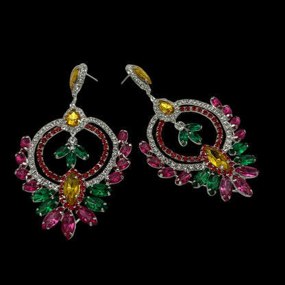 Luxury Multicolour Crystal Teardrop Earrings – Statement Glam for Events