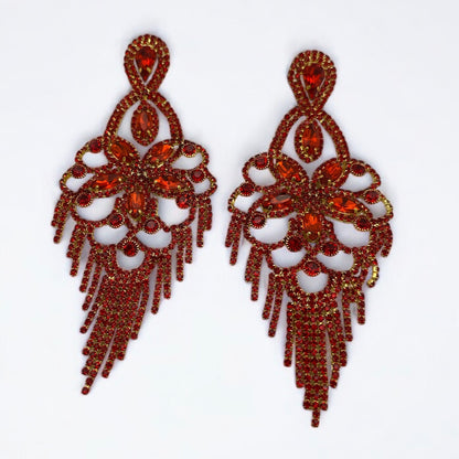 Long Rhinestone Chandelier Tassel Earrings – Big Statement Crystal Drops for Events
