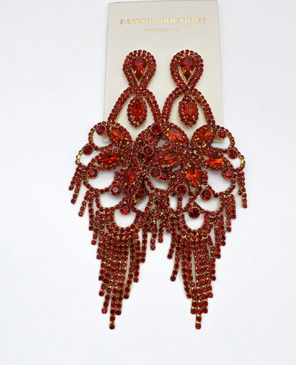 Long Rhinestone Chandelier Tassel Earrings – Big Statement Crystal Drops for Events