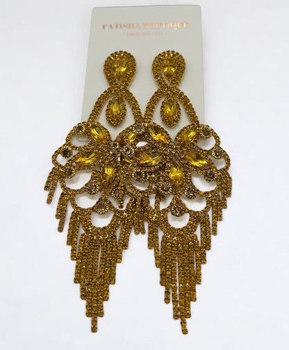 Long Rhinestone Chandelier Tassel Earrings – Big Statement Crystal Drops for Events