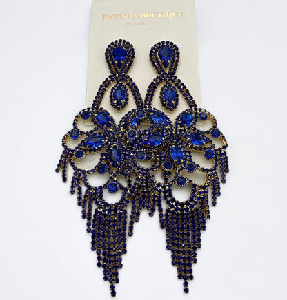 Long Rhinestone Chandelier Tassel Earrings – Big Statement Crystal Drops for Events