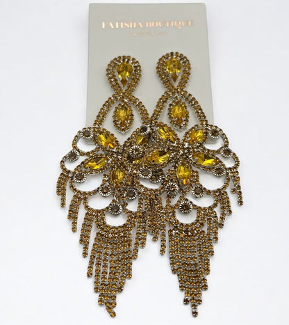 Long Rhinestone Chandelier Tassel Earrings – Big Statement Crystal Drops for Events