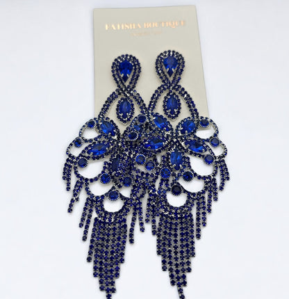 Long Rhinestone Chandelier Tassel Earrings – Big Statement Crystal Drops for Events