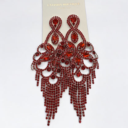 Long Rhinestone Chandelier Tassel Earrings – Big Statement Crystal Drops for Events