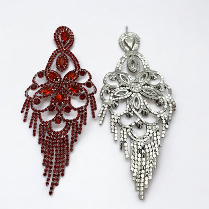 Long Rhinestone Chandelier Tassel Earrings – Big Statement Crystal Drops for Events