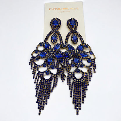 Long Rhinestone Chandelier Tassel Earrings – Big Statement Crystal Drops for Events
