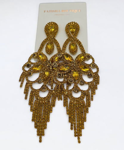 Long Rhinestone Chandelier Tassel Earrings – Big Statement Crystal Drops for Events