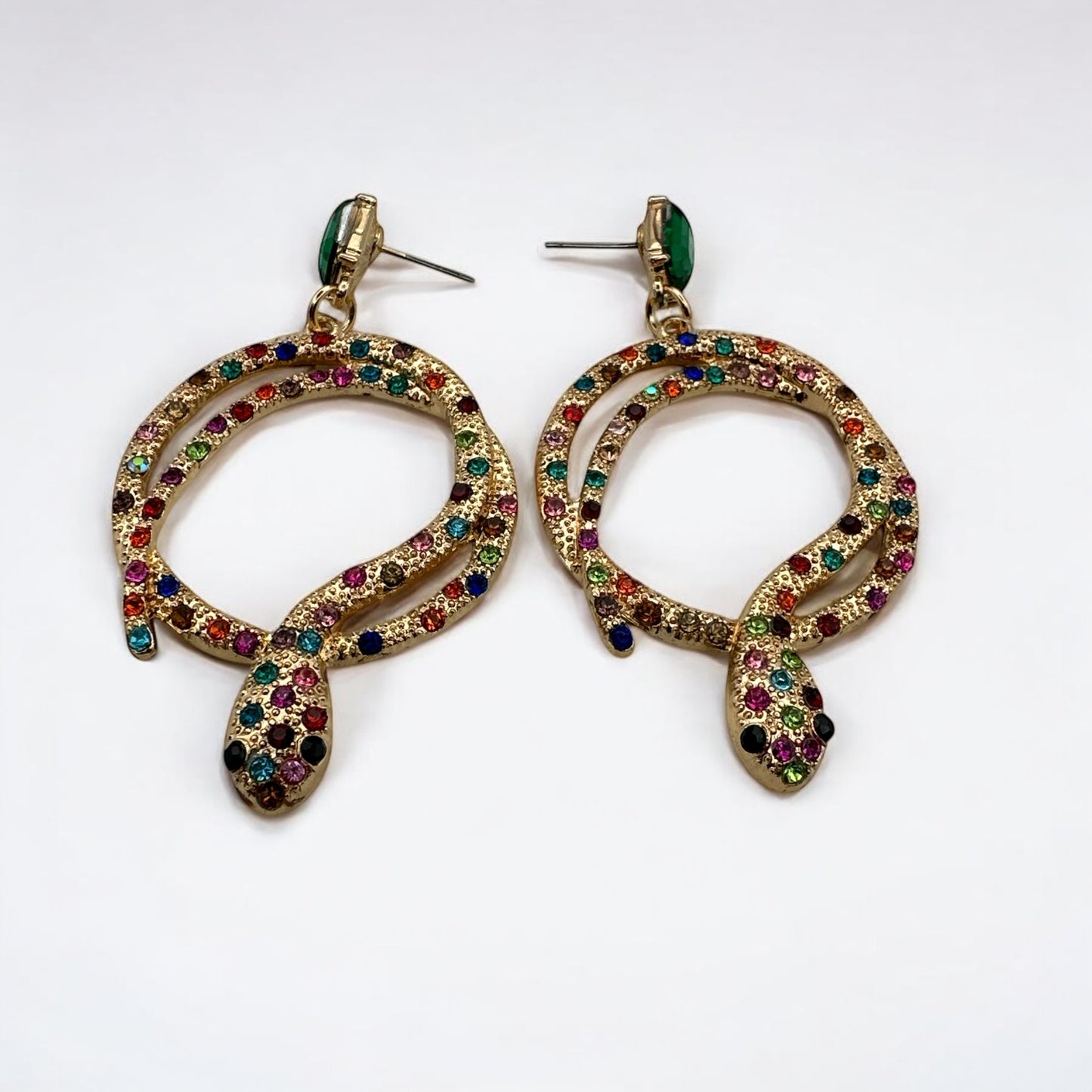 Elegant Diamante Multicoloured Snake Design Earrings – Statement Sparkle Glam