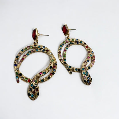 Elegant Diamante Multicoloured Snake Design Earrings – Statement Sparkle Glam