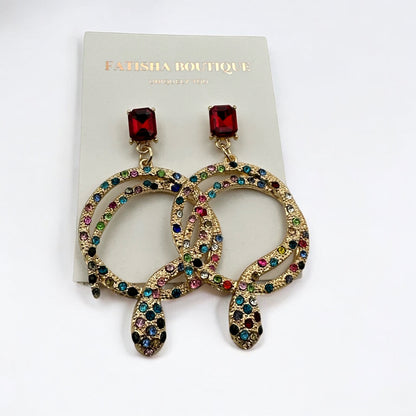 Elegant Diamante Multicoloured Snake Design Earrings – Statement Sparkle Glam