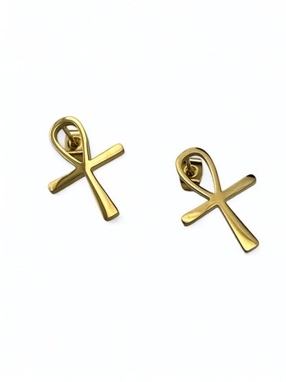 Small Ankh Cross Stud Earrings | Stainless Steel Egyptian Symbol Jewellery - Fatisha Boutique #