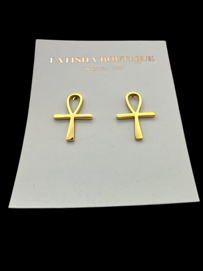 Small Ankh Cross Stud Earrings | Stainless Steel Egyptian Symbol Jewellery - Fatisha Boutique #