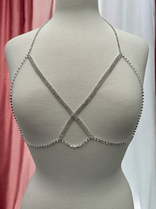 Crisscross Rhinestone Body Chain – Sparkling Statement Body Jewellery for Women Festival Wear - Fatisha Boutique #