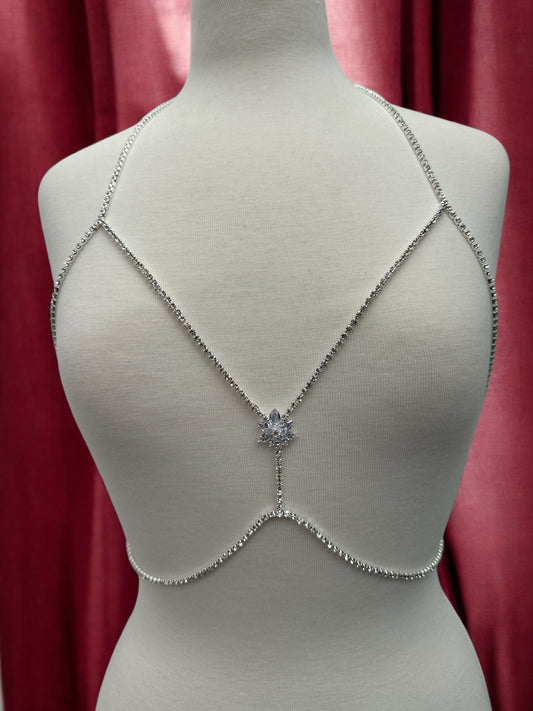 Flower Rhinestone Body Chain – Crystal Statement Body Jewellery in Gold or Silver - Fatisha Boutique #