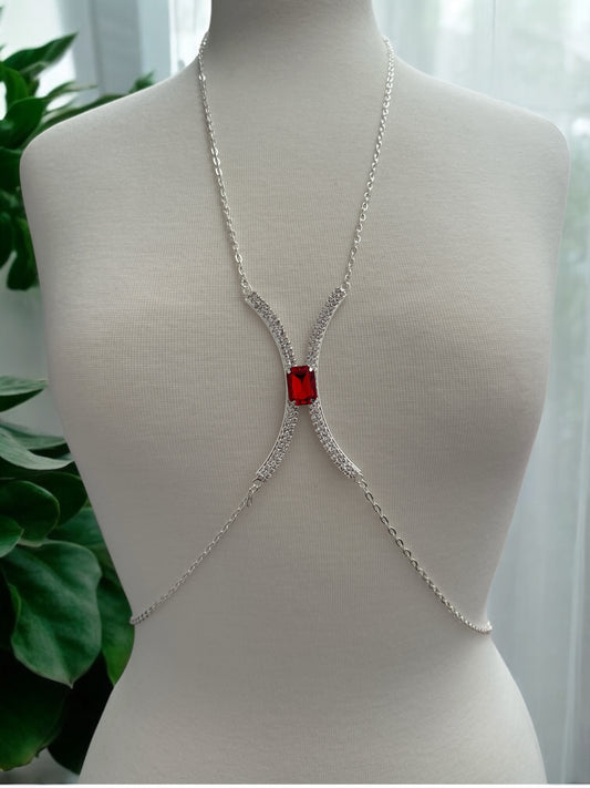 Red Rhinestone Bralette Body Chain – Gold & Silver Festival Statement Jewellery - Fatisha Boutique #