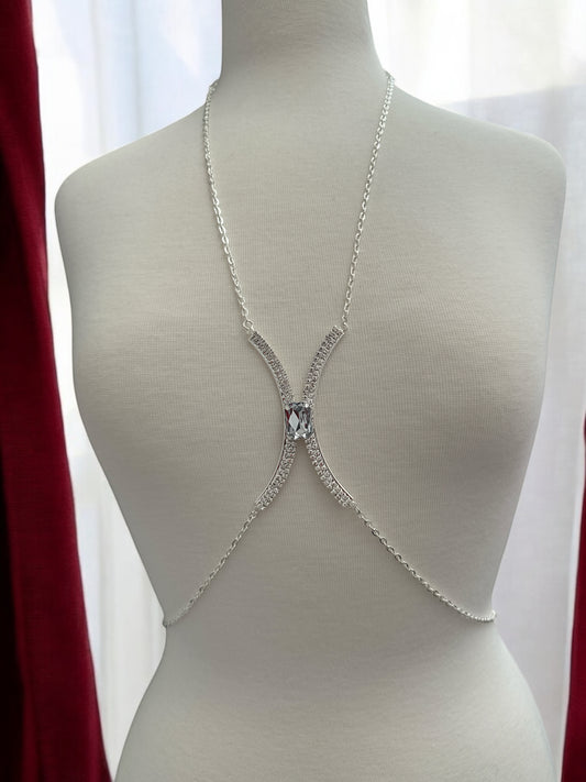 White Rhinestone Bralette Body Chain Gold Silver – Festival & Statement Jewellery - Fatisha Boutique #