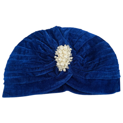 Elegant Velvet Turban Cap with Pearl Beads – Pre-Tied, Lightweight, Ready to Wear Headwrap for Women - Fatisha Boutique #