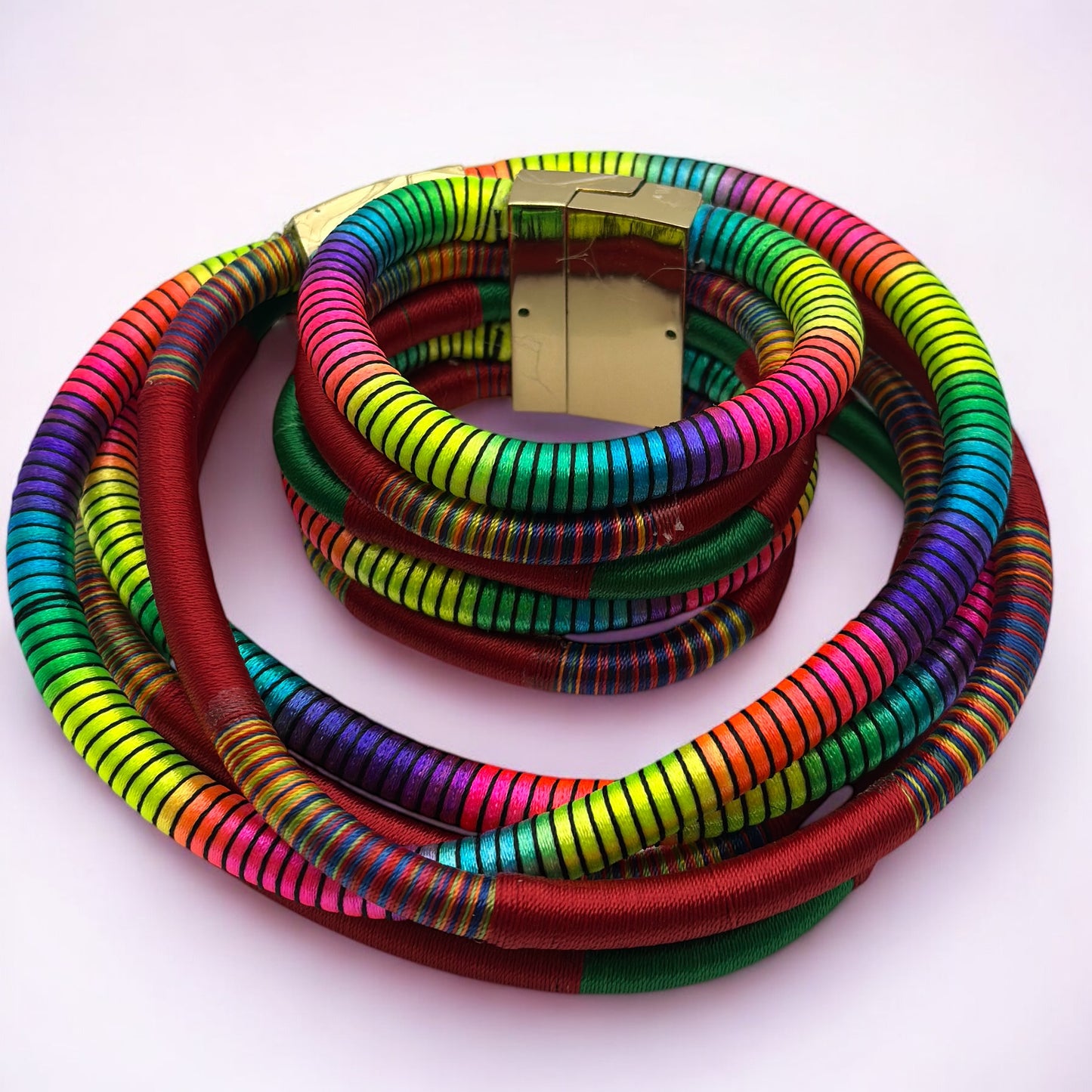 Elegant Multicolour Rope Magnetic Necklace & Bracelet Set – Afrocentric Jewellery