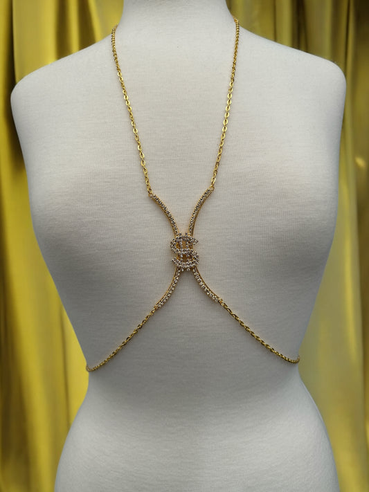 Rhinestone Dollar Sign Body Chain Jewellery – Statement Bling in Gold & Silver for Bold Outfits