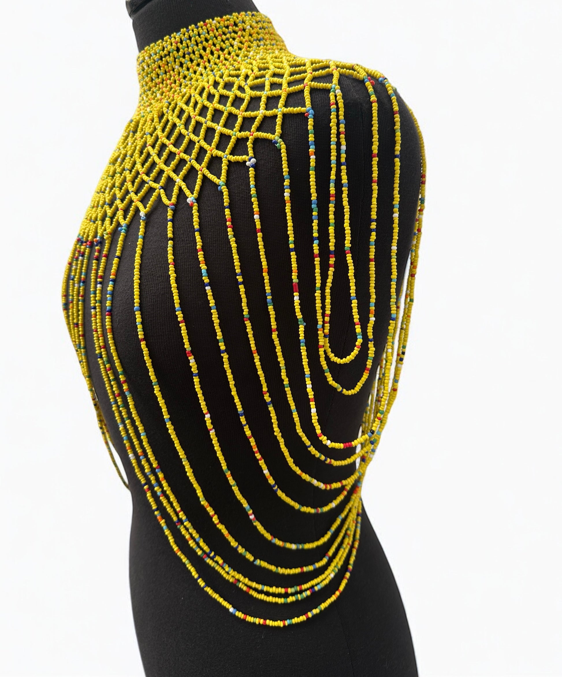 Yellow Maasai Zulu Beaded Collar – Authentic African Tribal Body Necklace - Fatisha Boutique #