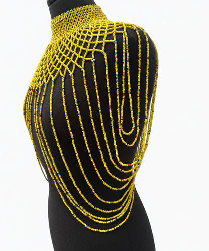 Yellow Maasai Zulu Beaded Collar – Authentic African Tribal Body Necklace - Fatisha Boutique #