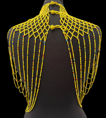 Yellow Maasai Zulu Beaded Collar – Authentic African Tribal Body Necklace - Fatisha Boutique #