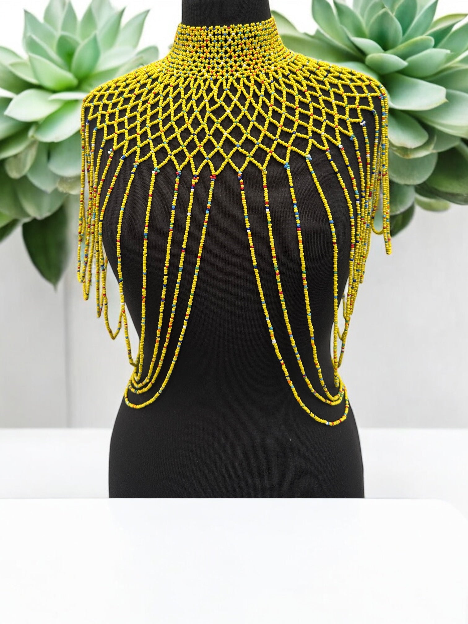 Yellow Maasai Zulu Beaded Collar – Authentic African Tribal Body Necklace - Fatisha Boutique #