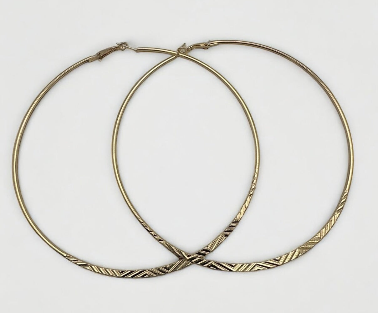 Oversized 12CM Engraved Statement Hoop Earrings – Large Bold Fashion Hoops in Gold or Silver - Fatisha Boutique #