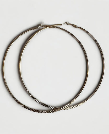 Oversized 12CM Engraved Statement Hoop Earrings – Large Bold Fashion Hoops in Gold or Silver - Fatisha Boutique #