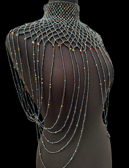 Grey Maasai Zulu Beaded Collar – Handmade African Festival Necklace | Tribal Body Jewellery UK - Fatisha Boutique #