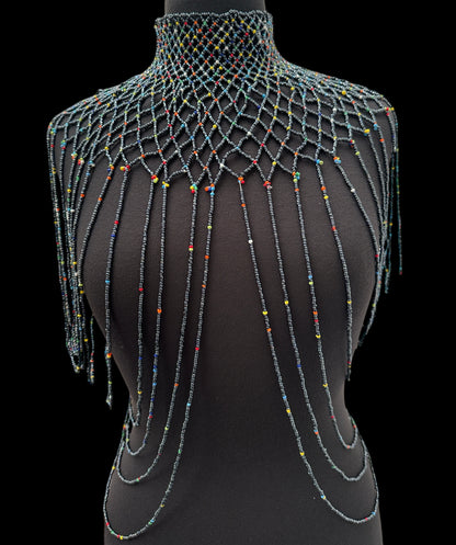 Grey Maasai Zulu Beaded Collar – Handmade African Festival Necklace | Tribal Body Jewellery UK - Fatisha Boutique #